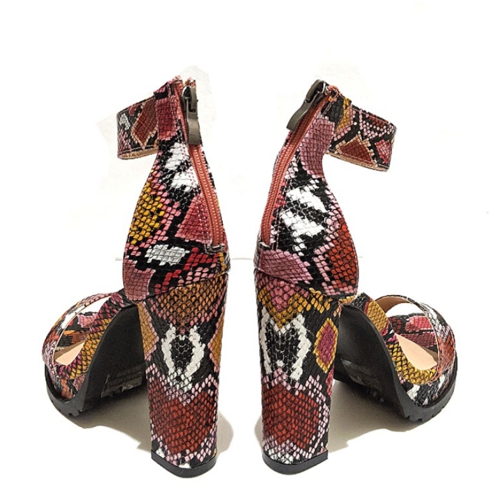 Snakeskin Ankle Strap Block Heels - Picture 6 of 8